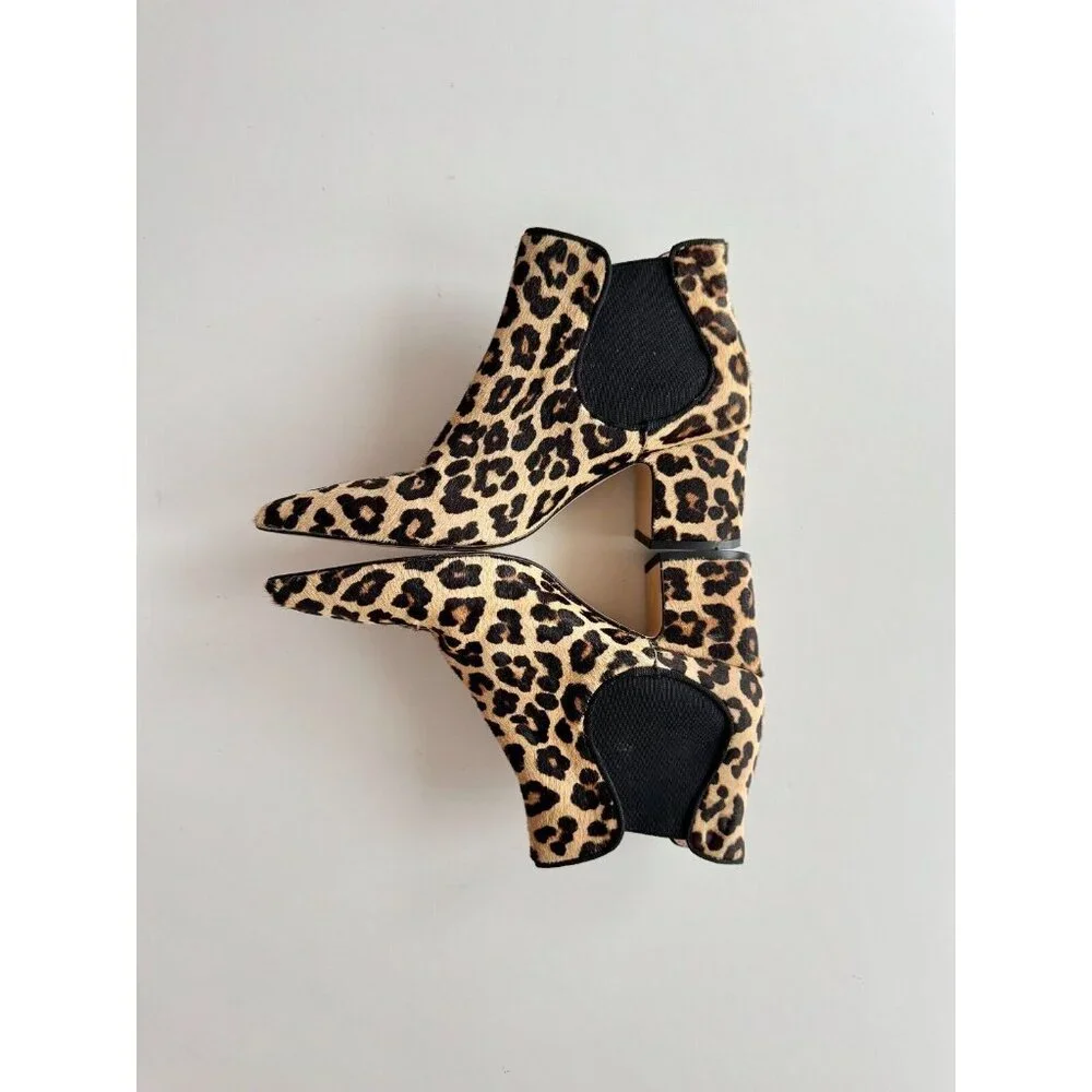 ZARA Leopard Print Calf Hair Leather Block Heel Chelsea Ankle Boots, Size 37 - Picture 9 of 15